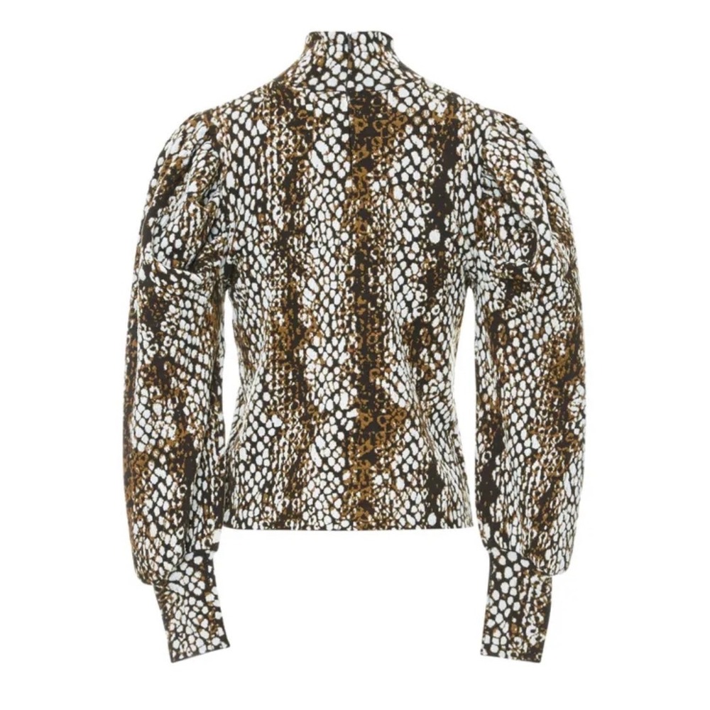 Ulla Johnson Sascha Jacquard Python-Print 100% wool Sweater S puff sleeve mock
